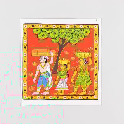 Eyaas Cheriyal Painting of Family Carrying Vegetables in Traditional Style