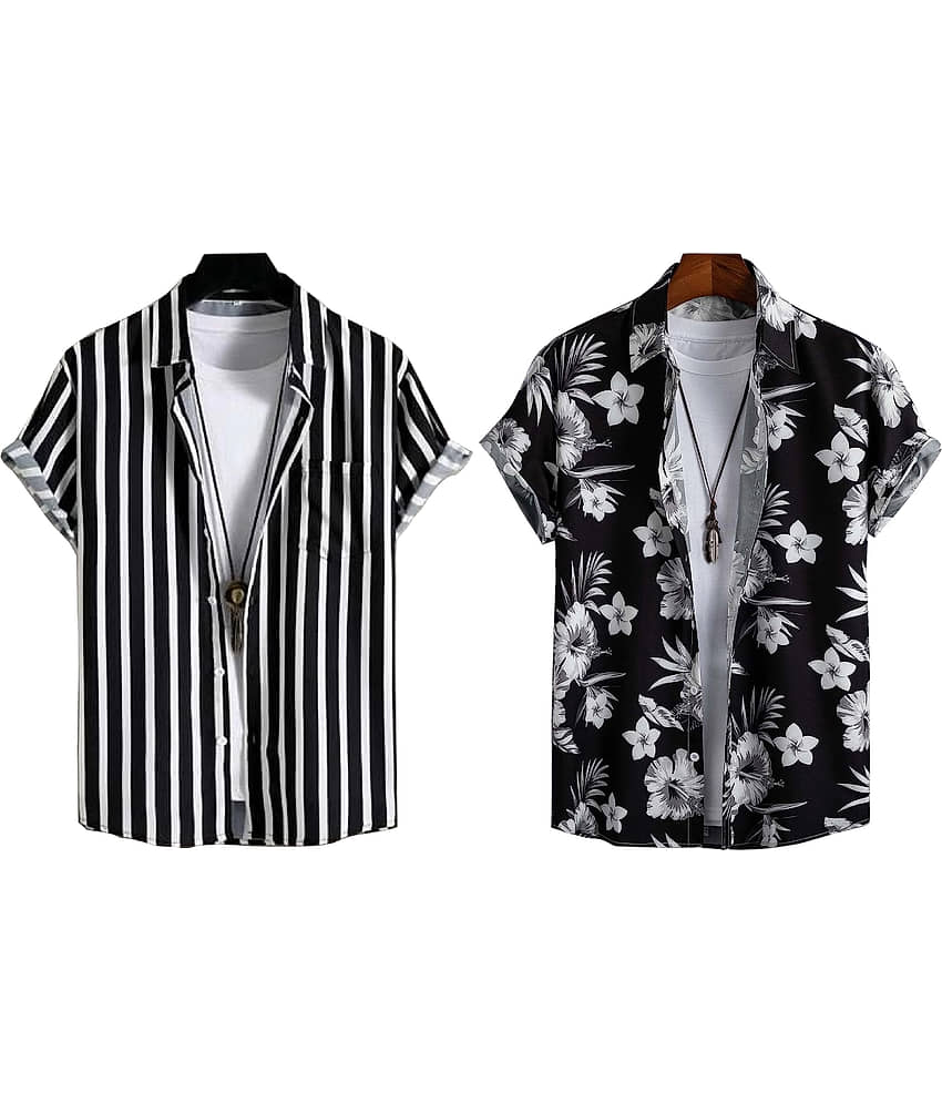 Bluedove Elastane Regular Fit Striped Half Sleeves Men's Casual Shirt - White ( Pack of 2 )