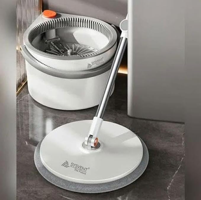 The Future Plastic 360 Spin Mop and Bucket, Super Floor Cleaning Mops and Bucket System Mop Bucket Kit with Retractable Handle, White&Grey