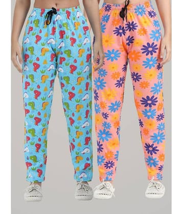 JILZ Multi Color Cotton Women's Nightwear Pyjama ( Pack of 2 )