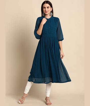 Janasya - Blue Chiffon Women's Flared Kurti ( Pack of 1 )