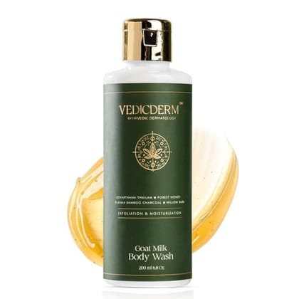 VEDICDERM Goat Milk Body Wash for Dry & Sensitive Skin | Natural Moisturizing Formula with Goat Milk, Aloe Vera & Shea Butter | Gentle Cleansing, Hydration & Nourishment | 200ml (Pack of 1)