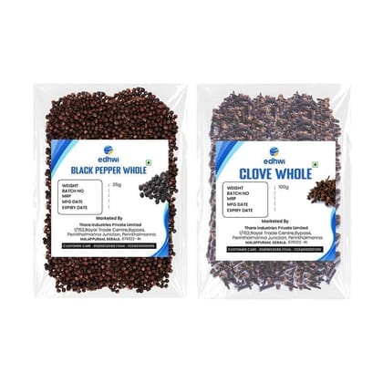 EDHWI Black Pepper 25g & Clove 100g Combo | Aromatic Spices for Cooking, Baking & Flavoring