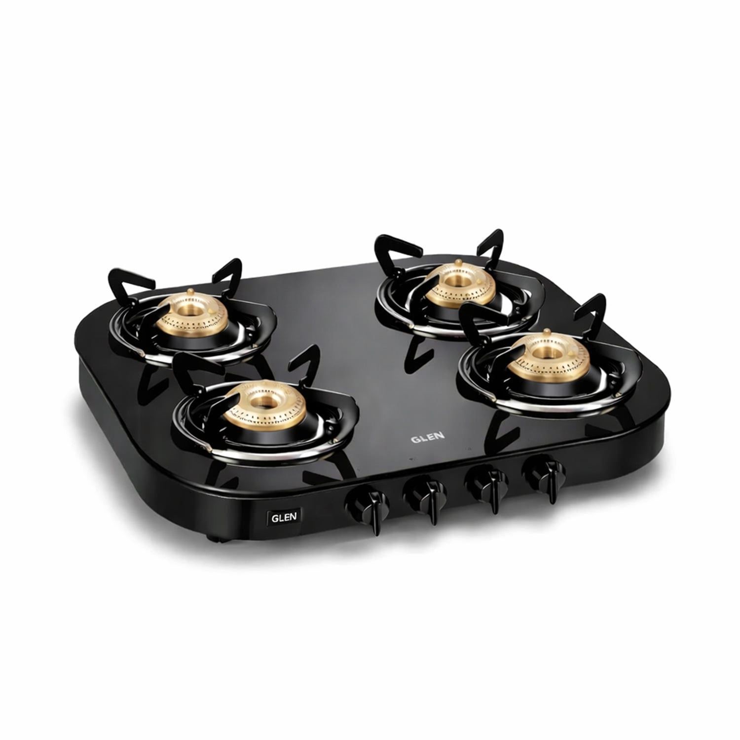 4 Burner Glass Gas Stove 1 High Flame 3  Brass Burner Round Corners (CT1046GT) - Manual/Auto Ignition