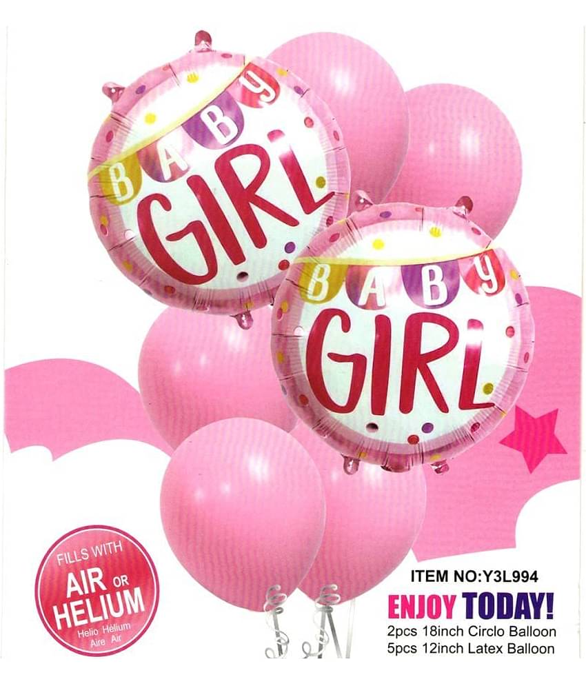 Baby Girl 7 Pc Theme Party Baby Shower Decorations Foil Balloons, Latex Balloons Bouquet Set for Decoration (Pack of 7 Baby Girl Theme)
