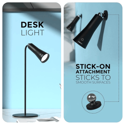 Table Lamp for Study with Multiple Attachments Desk Lamps For Students 4 in 1 Rechargeable Desk Light with Powerful Neodymium Magnets & Adjustable Brightness Reading Lamp USB C Charging (Magneto) (Black)