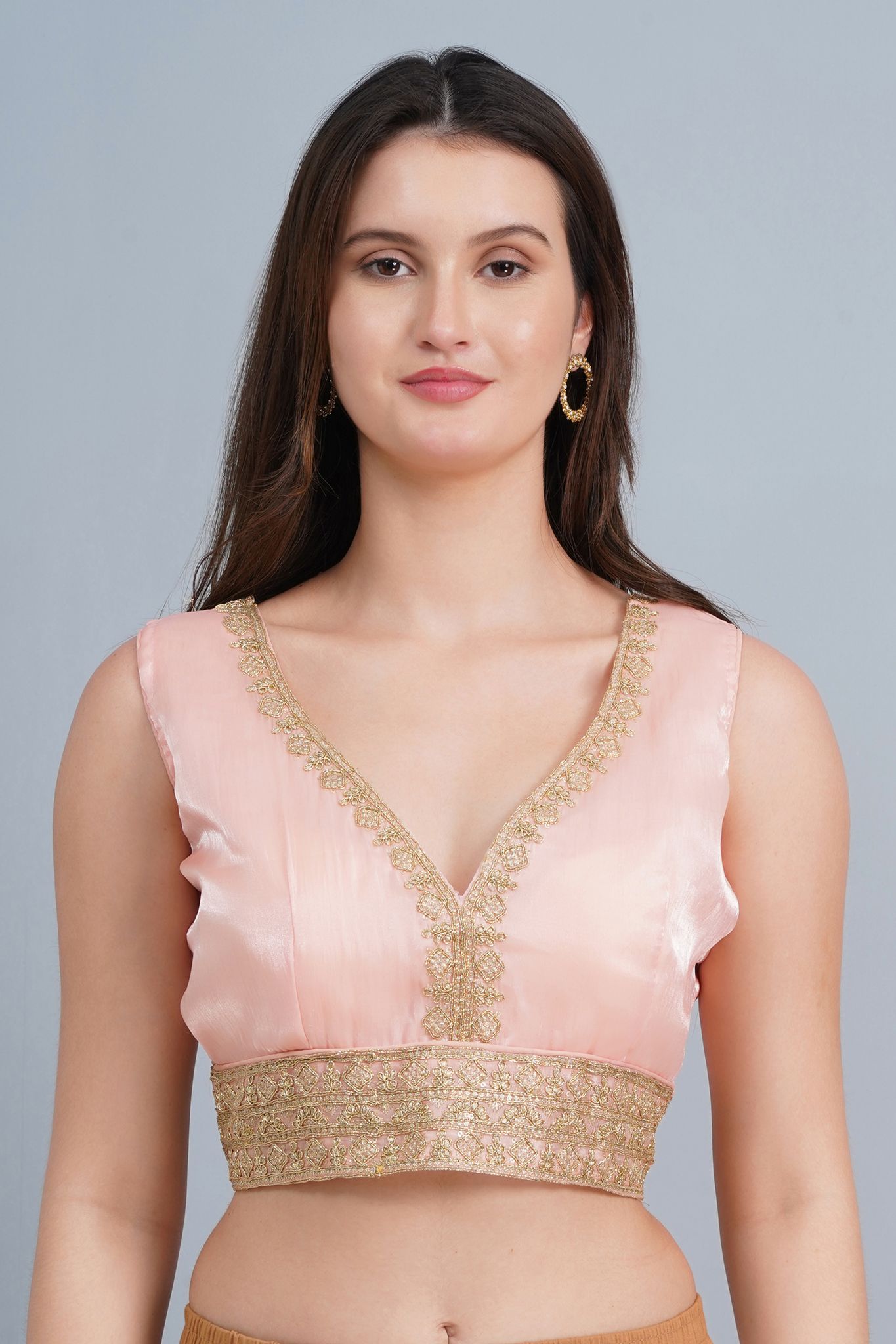 MRS RIGHT FANCY PEACH COTTON SILK PADDED BLOUSE FOR WOMEN AND GIRLS