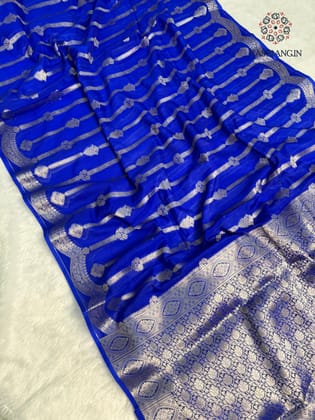 New Wedding Wear Royal Blue Color Banarasi Georgette Silk Jacquard Zari Weaving Work Fancy Designer Saree