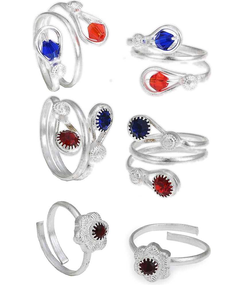 AanyaCentric Silver Plated 3 Pair Toe Rings