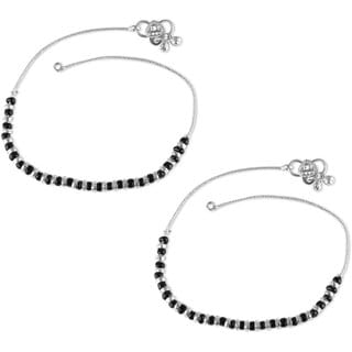 Vighnaharta Traditional White /Black Metal Anklets Payal Pair for Women Girls  [VFJ1016PYL]