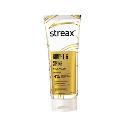 Streax Bright & Shine Face Wash for Glowing Skin,100 ml | 4% Vitamin C & Glycolic Acid Serum Complex | Face Cleanser | Vitamin C Face Wash | For Man & Woman | Facewash for Daily Use | Sulphate & Paraben Free | Dry, Normal & Sensitive Skin Streax Bright &