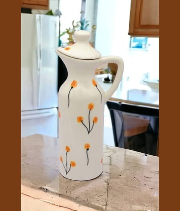 Malaikah White Oil Dispenser Ceramic Off White Oil Container ( Set of 1 )