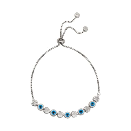 925 Sterling Silver Evil Eye & Heart CZ Adjustable Bracelet for Women & Girls | Blue Eye Protection Charm Bracelet