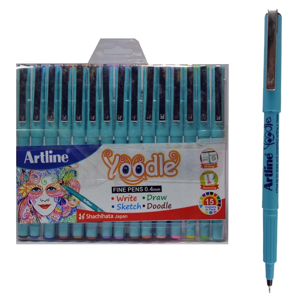 Artline Yoodle Fine Pen 0.4 Pack of 15 with Vibrant Colours | For Artist, Painters Specially in Writing, SKetching, Drawing & Doodling