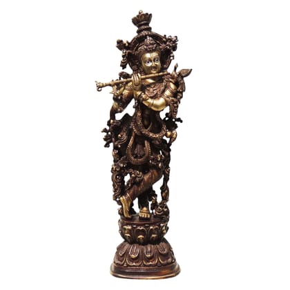 Brass Showpiece Krishna Statue With Antique Finish (BSMAS582 K)