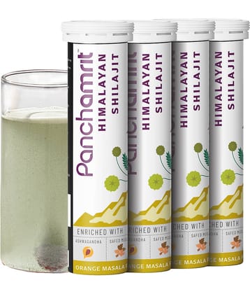 Panchamrit Himalayan Shilajit 600mg Effervescent | Helps Boost Stamina & Performance, Improves Muscle Recovery |Enriched with Ashwagandha, Kaunch Beej, Safed Musli | 15 Tablets (Pack of 4)