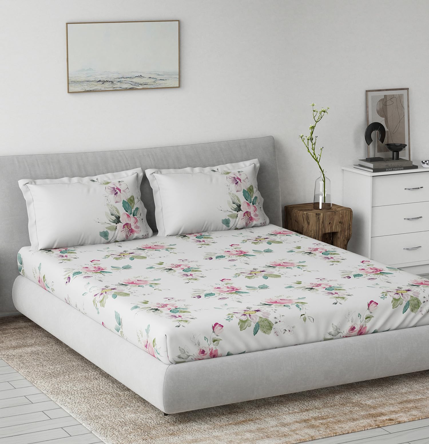 DDECOR - Radiance Collection 100% Cotton Classical Pattern 145TC Super King |274 CM X 274 CM| with 2 Pillow Covers - Pink