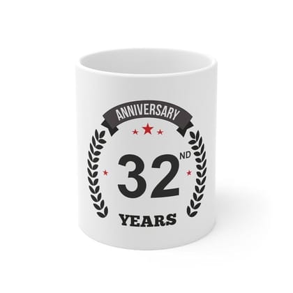 DARSHANS Ceramic 32nd Anniversary Printed Coffee Mug (Color: White, Capacity:330ml)