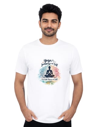 International Yoga Day Journey Of The Self Polyester Round Neck T-Shirt 140 GSM White