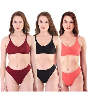 TCG Pack of 3 Cotton Lycra Women's Bra & Panty Set ( Multi Color )