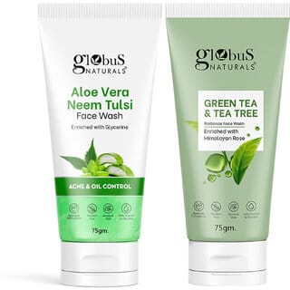 Globus Naturals Oil Control Face Wash Combo - Aloe Vera Face Wash & Tea Tree Face Wash, 75gm