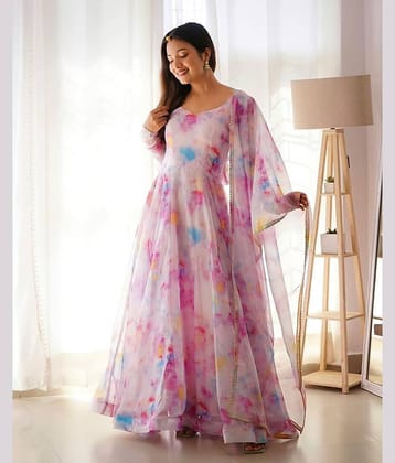 Trijal Fab Pink Anarkali Georgette Women's Stitched Ethnic Gown ( Pack of 1 )