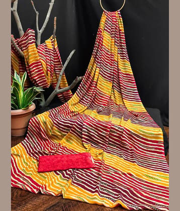 Kanooda Prints Georgette Printed Saree With Unstitched Blouse Piece ( Yellow )