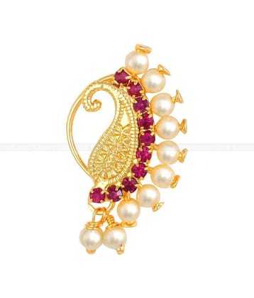 Vighnaharta Gold Plated Mayur Design with Pearls and AD stone Alloy Maharashtrian Nath Nathiya./ Nose Pin for women VFJ1015NTH-TAR