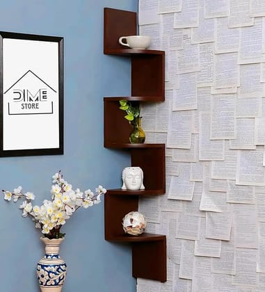Modern Zigzag Corner Wall Shelf - Wooden Display Unit_assorted colour