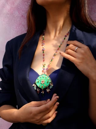 Cara Multicolored Meenakari Pendant Necklace-Multicolored