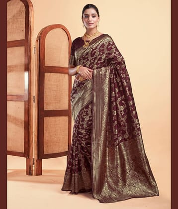 Satrani Silk Woven Saree With Unstitched Blouse Piece ( Maroon )