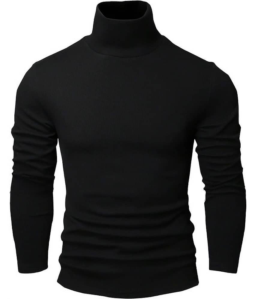 Leotude Cotton Blend Regular Fit Solid Full Sleeves Men's Round T-Shirt - Black ( Pack of 1 )