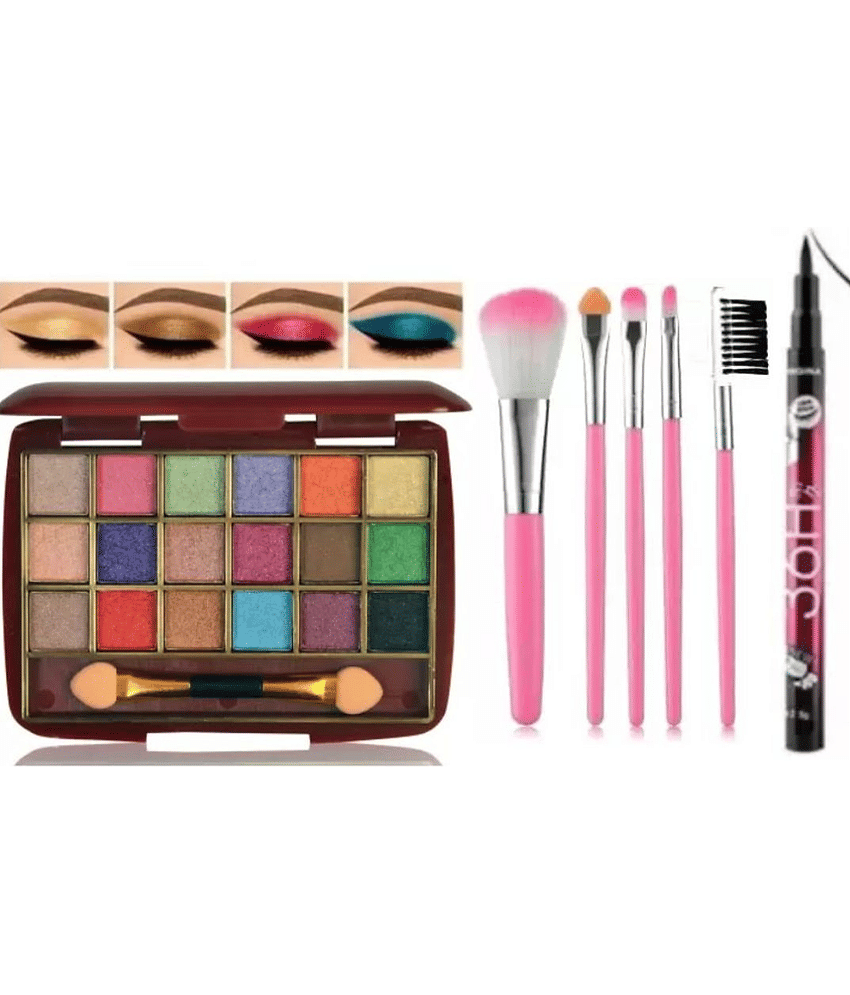 swenky waterproof eyeliner with eyeshadow & makeup brush (Pack of 3)