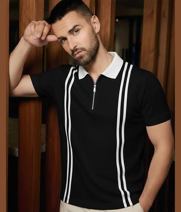 AUSK Men Cotton Blend Regular Fit Striped Polo T Shirt ( White )