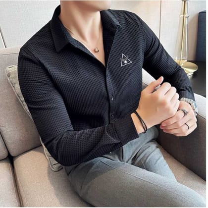 Bluecorp Enterprise Classic Men's Casual Shirt, Multi-Purpose Formal and Casual Wear,Office wear Shirt (Color-Black, Size-L)