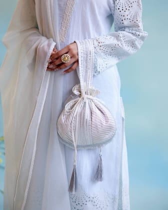 Silver Tissue Potli Bag-Silver