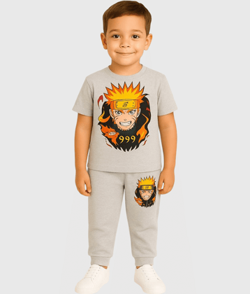 Paryag Pack of 1 Boys Cotton Blend T-Shirt & Trackpants Set ( Grey )