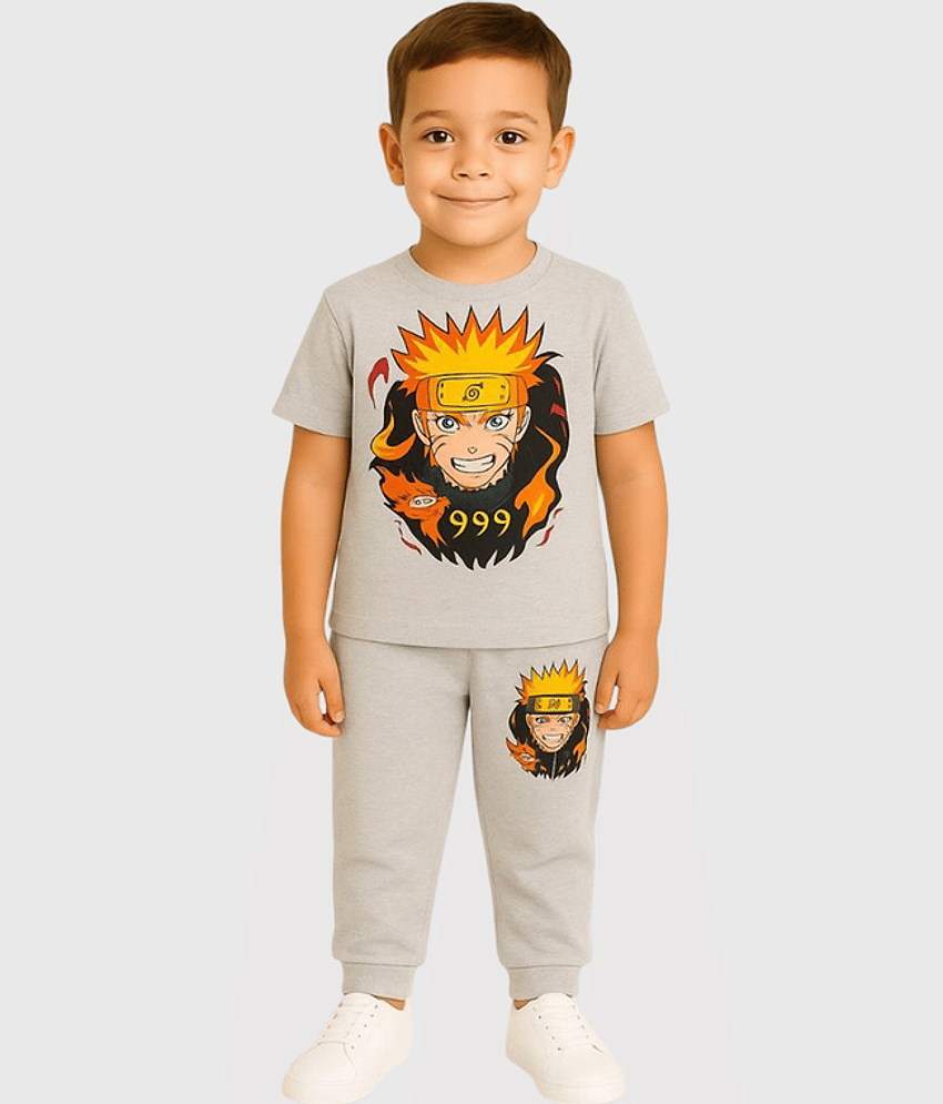 Paryag Pack of 1 Boys Cotton Blend T-Shirt & Trackpants Set ( Grey )