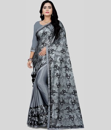 Gazal Fashions Lycra Embellished Saree With Unstitched Blouse Piece ( Grey )