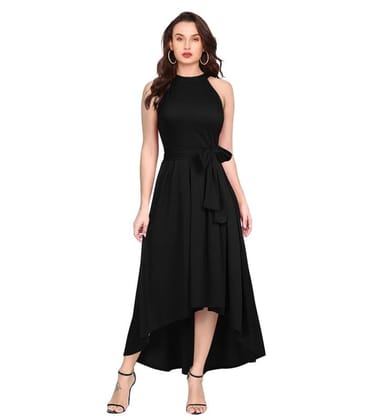 Women's Polyster Solid Helter Neck Sleeveless Dresses (Black, L)-PID56766 Women's Polyster Solid Helter Neck Sleeveless Dresses (Black, L)-PID56766