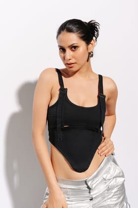 Black Adjustable Women's Corset Top XS
