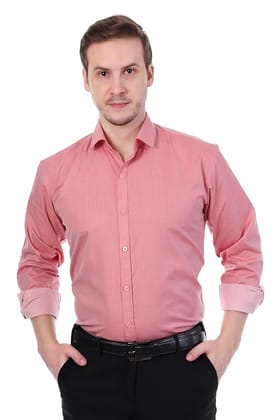 Sparrow Outfit Men's Cotton Blend Regular Fit Formal Shirt with Spread Collar Long Sleeve Peach Pie