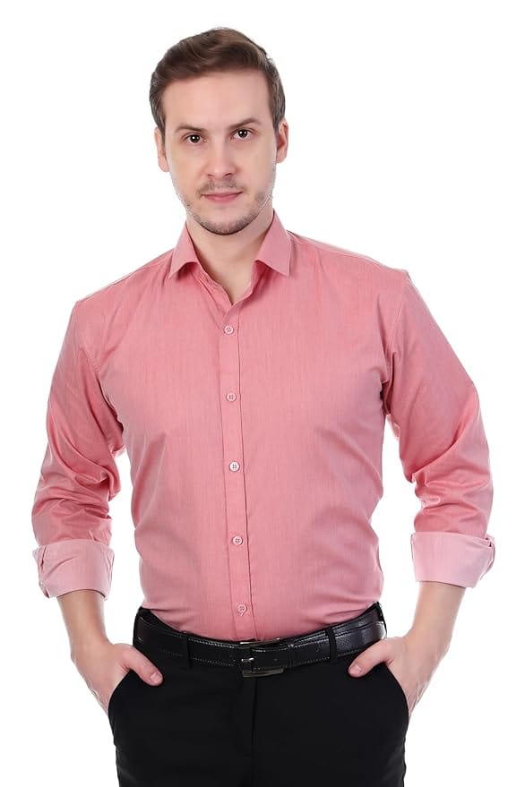 Sparrow Outfit Men's Cotton Blend Regular Fit Formal Shirt with Spread Collar Long Sleeve Peach Pie