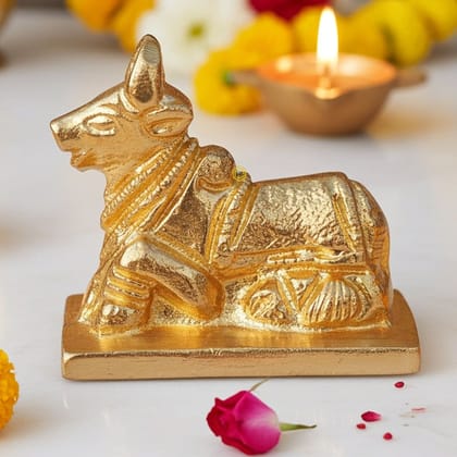 Brass Showpiece Nandi Ji God Idol Statue - Handcrafted Temple Showpiece, Height : 2 Inch (BSMAS1530 B)