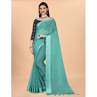 Sky Blue Colour Chiffon Solid Printed Saree With Blouse Piece