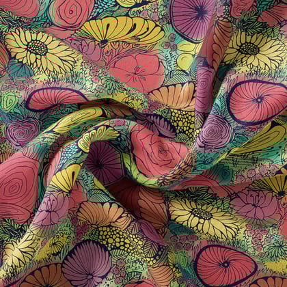 Abstract Floral Line & Wash-Cotton