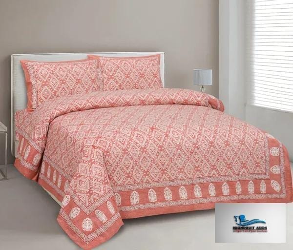 3001-Hometrade India-Standard King Size (90*108 Inches) Double Bedsheet With 2 Pillow Cover-RJ-14-Jaipur lining-3717
