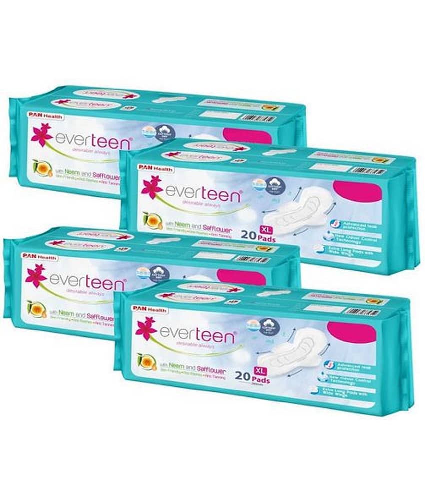 everteen XL Cottony-Dry Sanitary Pads (Neem, Safflower) 80pcs Sanitary Pad (Pack of 4)