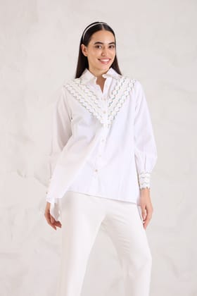 SHADED scallop poplin shirt-White / XXS / Poplin