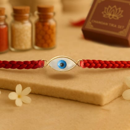 92.5 Silver Evil Eye Rakhi with Chandan Tilak Set